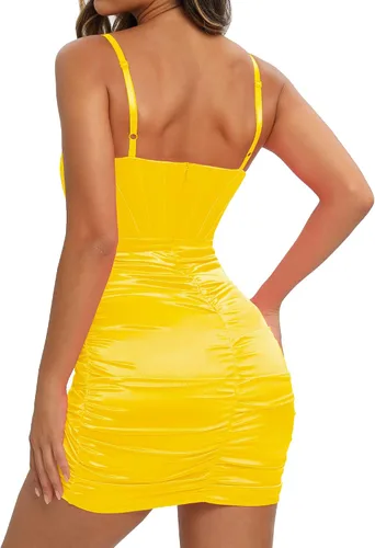 Vista 5 de LINJOU Womens Satin Sweetheart Neckline Wrap Bodycon Backless Corset Dress Club Party Sexy Mini Dress