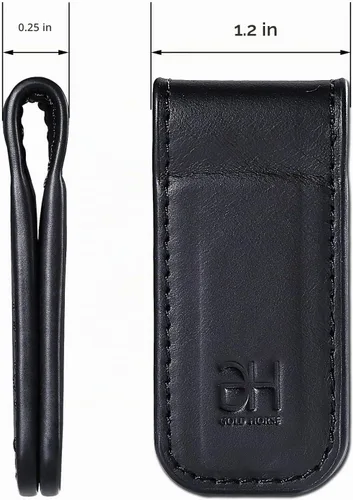 Vista 4 de GH GOLD HORSE Clip magnético delgado para tarjetas de visita de cuero genuino para hombres (negro)