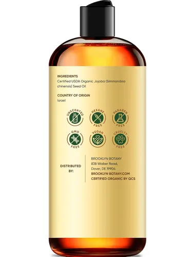 Vista 3 de Brooklyn Botany Aceite de jojoba orgánico prensado en frío para piel, cabello y cara 8 onzas líquidas 100% puro y natural Aceite portador