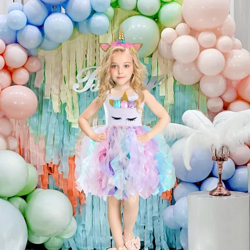 Vista 7 de PARTISKY Vestido de unicornio de Halloween para niñas, 3-10 años, disfraz de unicornio con lentejuelas, vestido tutú de princesa para fiesta