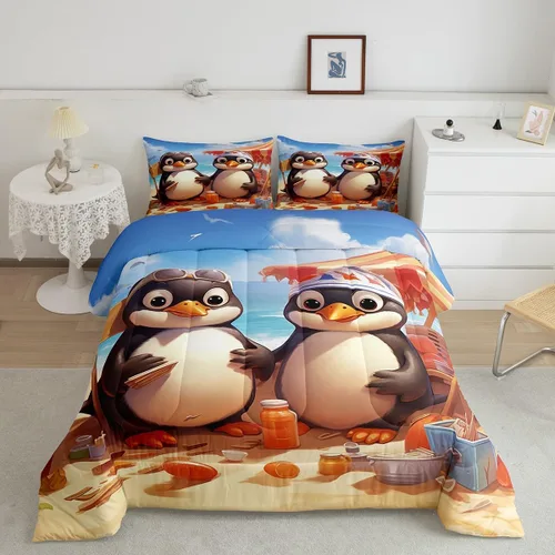 Vista 19 de Erosebridal Juego de edredón de ballena náutica, tamaño individual, juego de ropa de cama vintage azul con ondas oceánicas para niños y niñas