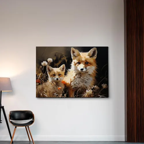 Vista 3 de Fox Mother Cub Print, In The Style Of Stencil,Based, Kids Wall Art, Kids Wall Art Display, Mom And Baby Animal Art Print, Decor Canvas, Home Decor
