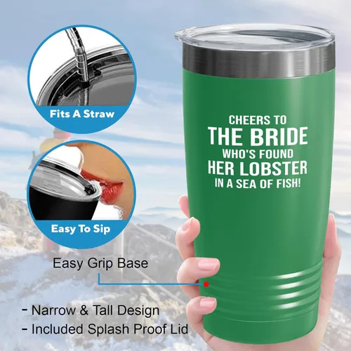 Vista 4 de Bride Tumbler 20oz Green -Found Her Lobster - Bride To Be Gifts Bridal Shower Wedding New Bride Mr Mrs Bachelorette Party Fiancee Newly Engaged
