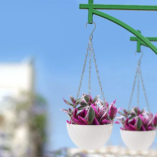Vista 5 de Foraineam 10 macetas colgantes de 6 pulgadas, maceta de jardín con riego automático, mini macetas para suculentas con cadena para colgar