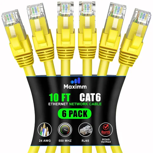 Vista 39 de Maximm Cable Ethernet Cat 6 de 0.6 pies (paquete de 6) – Cable LAN de alta velocidad, cable de Internet, cable de conexión y cable de red – UTP