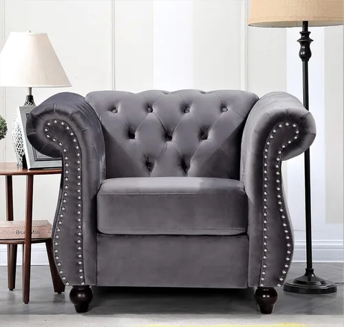 Vista 23 de Container Furniture Direct Feinstein - Sofá de terciopelo moderno Chesterfield para sala de estar con cabezas de clavos, acolchado de diamante