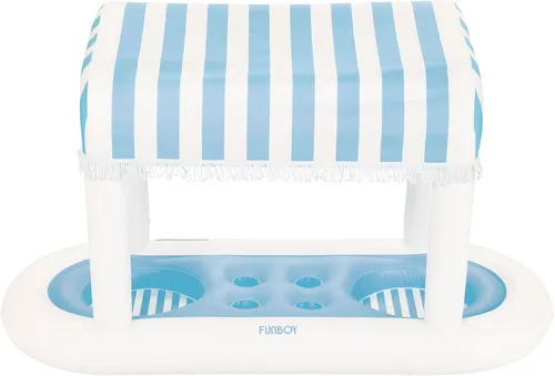 Vista 8 de FUNBOY Estación de bebidas flotante gigante con diseño de cabana de rayas verdes, con toldo de tela removible con flecos, perfecta para fiestas