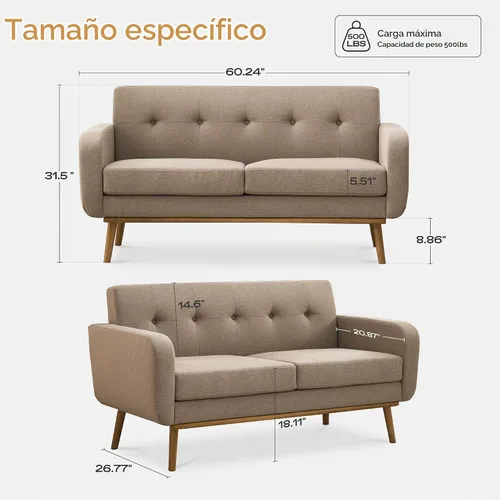 Vista 2 de HUIMO - Juego de muebles para sala de estar con botones, juego de muebles tapizados con botones para sala de estar, sofá moderno tapizado con marco