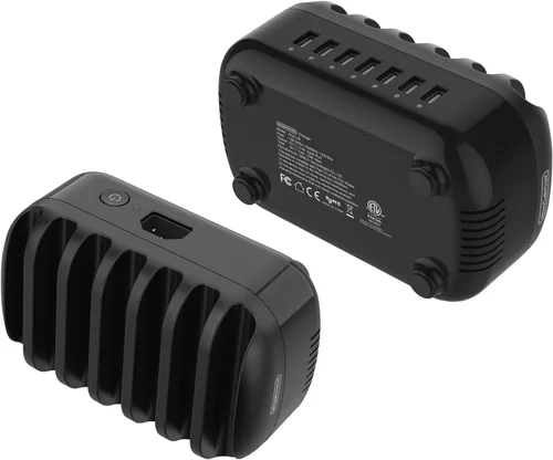 Vista 8 de Estación de carga de 7 puertos para múltiples dispositivos, organizador de estación de carga de 70 W, acoplamiento de carga USB con ventilador
