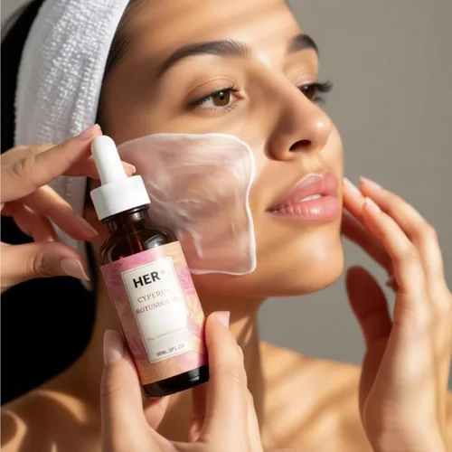 Vista 3 de Her+ Cyperus Rotundus Oil, suero de depilación de 2.0 fl oz, aceite de depilación, hidratante y calmante para una piel de aspecto suave con menta