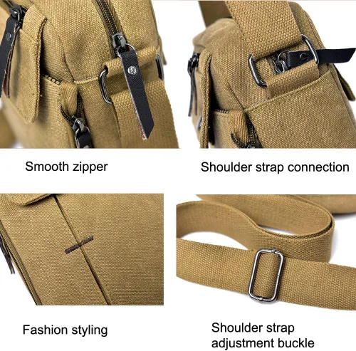 Vista 5 de MosaiRudo Bolsa de mensajero pequeña de lona para hombre, bolsa de hombro casual para hombres y mujeres, bolsa de transporte de viaje, bolsa
