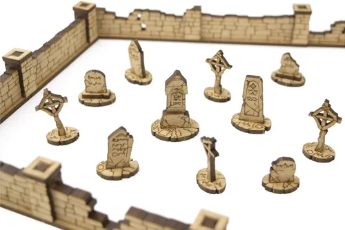 Vista 2 de TowerRex Cementerio edificios de terreno D&D, accesorios DND para Calabozos y Dragones, Pathfinder, Warhammer, rejilla de mapa de batalla de mesa