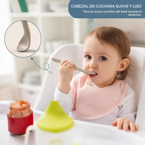Vista 4 de 6 piezas de cucharas de silicona para alimentación de bebé, primera etapa con punta suave fácil para las encías, cuchara de entrenamiento
