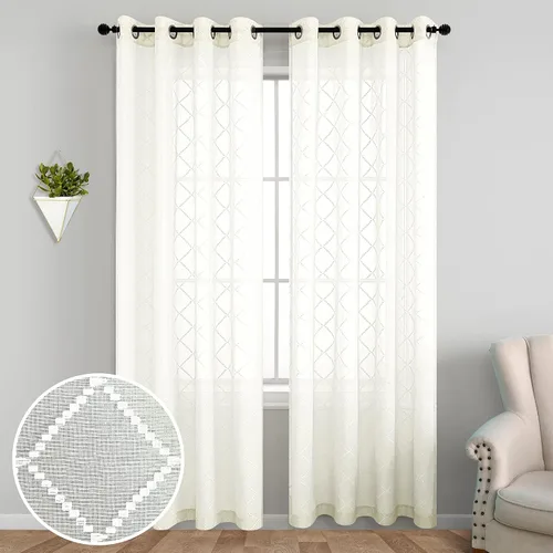 Vista 15 de KOUFALL Cortinas negras de 63 pulgadas de largo para dormitorio, juego de 2 paneles transparentes con ojales para ventana, cortinas geométricas