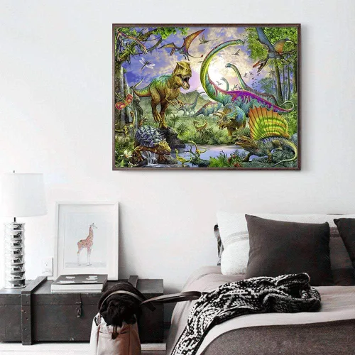 Vista 4 de RUIFVJ Pintura artística de diamante para adultos y niños, kits de diamantes 5D para principiantes, bricolaje, dinosaurio, taladro completo, arte