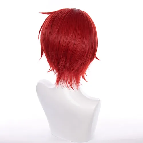 Vista 4 de XiongXiongLe Peluca roja para cosplay, anime, conjunto feliz, estrellas, Suou Tsukasa, disfraz de hombre, pelucas de pelo sintético de calor corto