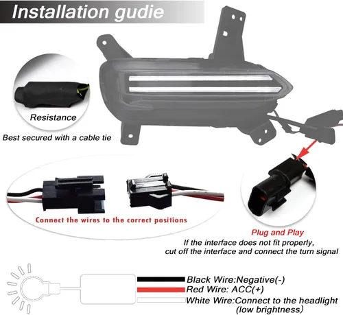 Vista 6 de Faro antiniebla delantero LED blanco/ámbar DRL con luz de circulación diurna y función de señal de giro intermitente secuencial, compatible