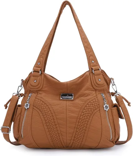 Vista 11 de Carteras y bolsos de mano para mujeres, bolso tote de moda, bolsos de hombro con asa superior, carteras tipo satchel de cuero sintético lavado