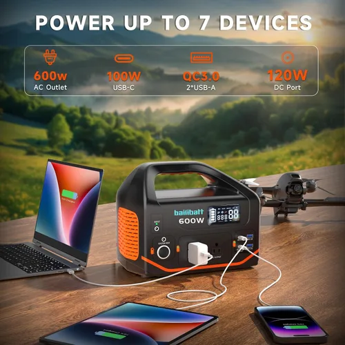 Vista 4 de Estación de energía portátil 600W, batería de litio que acampa 293Wh Naranja