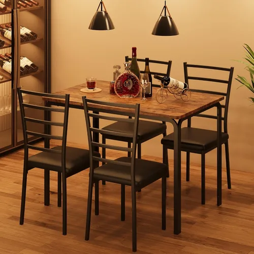 Vista 6 de Juego de mesa de comedor para 4, mesa de cocina y sillas para 4, juego de mesa de comedor de cocina de 5 piezas, mesa de comedor rectangular moderna
