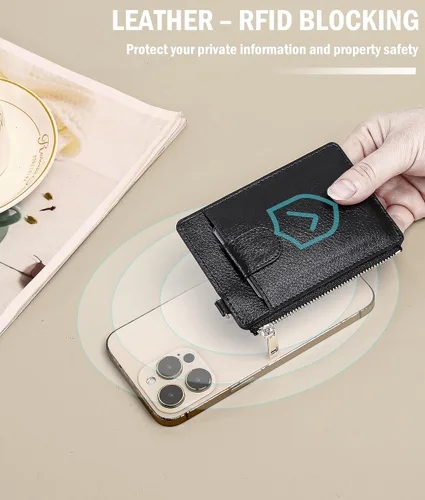 Vista 5 de LLi Cufite Tarjetero de cuero con bolsillo para dinero, billetera desplegable con bloqueo RFID, funda delgada para tarjetas bancarias con capacidad