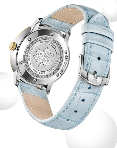 Vista 4 de GOLDEN MAPLE Delicados relojes para mujer, esfera de nácar y movimiento de cuarzo suizo con correa de cuero, serie Cloud