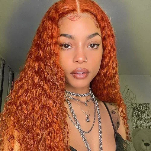 Vista 14 de Pelucas de cabello humano sin pegamento, color naranja jengibre, pre desplumadas, pre cortadas, pelucas de encaje frontal rizadas