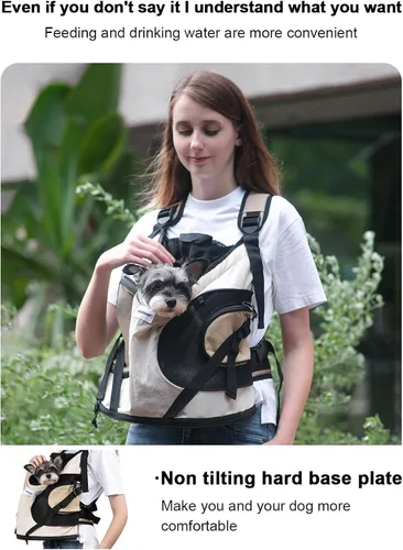Vista 2 de Transportadores para perros pequeños, mochila para perros con 2 bolsillos para viajes, cómodo transportador frontal para perros de 8 a 18 libras