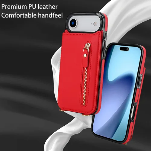 Vista 8 de Crossbody Phone Case iPhone 17 Air Leather Card Holders Wallet Protective Case Removable Adjustable Leather Strap with Button Compatible with iPhone