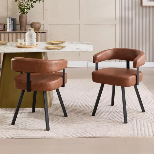 Vista 6 de DUOMAY Juego de 2 sillas de comedor de piel sintética, sillas de cocina curvadas con respaldo abierto con patas de metal, modernas sillas laterales