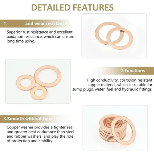 Vista 4 de Flat Copper Washers 400/300/280/200/150/100Pcs O Ring Copper Gaskets Flat Ring Seal Kit Assortment Car Sealing Rings with Case(100Pcs M4-M14)