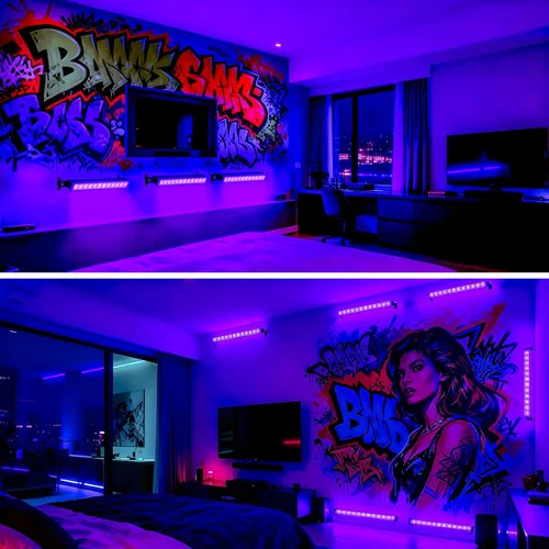 Vista 8 de CREATESTAR Paquete de 2 barras de luz LED negras de 45 W, luz negra impermeable IP66 con enchufe e interruptor, luz negra para fiesta brillante