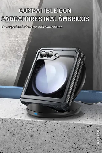 Vista 4 de i-Blason Funda magnética para Samsung Galaxy Z Flip 5 con soporte, protector de pantalla integrado, protección de bisagra, protección de cuerpo Negro