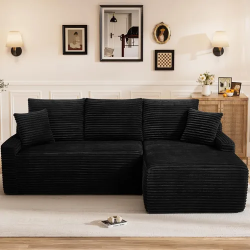 Vista 33 de Sofás seccionales sin hueso en forma de L de 108 pulgadas para sala de estar, moderno y cómodo sofá modular de pana comprimida de espuma