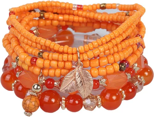 Vista 18 de 4 piezas de juego de pulseras bohemias apilables de múltiples capas con cuentas de cristal coloridas, pulseras elásticas con cuentas de oro Verde