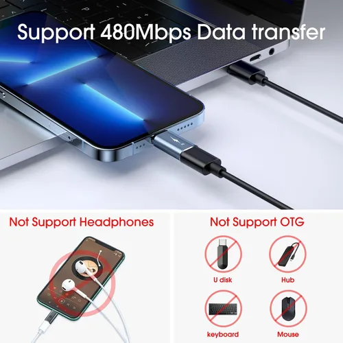 Vista 4 de TechMatte Adaptador USB C a Lightning, [paquete de 2] 27 W PD de carga rápida compatible con iPhone/iPad/iPod/AirPods, compatible con transferencia