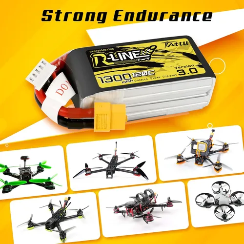 Vista 4 de TATTU RLine versión 3.0 1300mAh 14.8V 120C 4S LiPo Batería con XT60 Plug para RC Barco Camión Heli Avión UAV Drones FPV