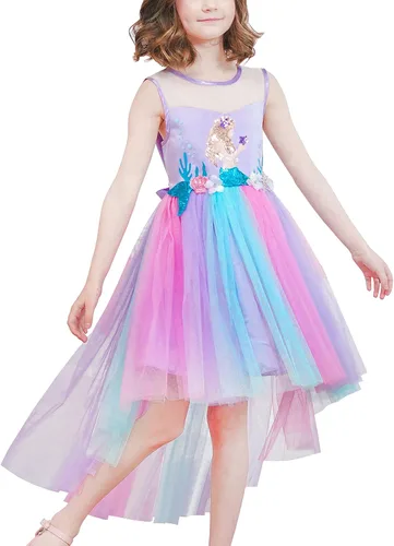 Vista 7 de Sunny Fashion Vestido de Unicornio para Niñas con Flores, Desfile de Princesa Arcoíris, Vestido de Fiesta Negro