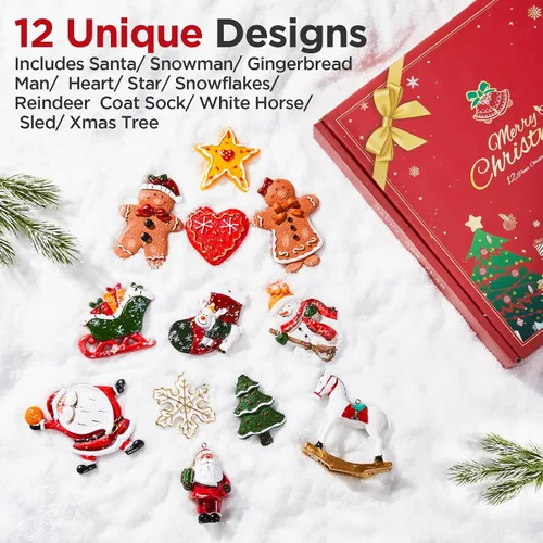 Vista 2 de Juego de 12 adornos grandes de Navidad, decoraciones colgantes de resina para árbol de Navidad, figuras surtidas de Papá Noel, muñeco de nieve