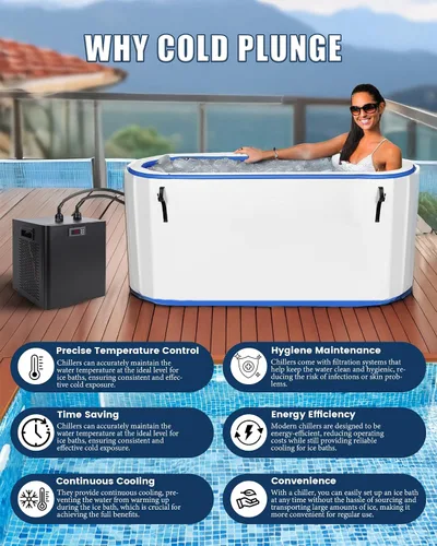 Vista 5 de Enfriador de inmersión en frío de 1/3 HP, 79 galones, 300 L, enfriador de agua para baño de hielo, enfriador de agua para baño de hielo con kit