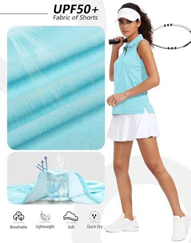 Vista 6 de Viodia Camiseta de golf sin mangas para mujer, con cremallera, de secado rápido, camisetas polo para mujer, ropa de golf