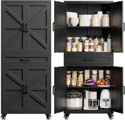 Vista 22 de Yizosh Small Metal Garage Storage Cabinet,Kitchen Pantry Storage Cabinet Negro