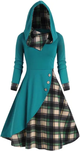 Vista 2 de Vestidos midi para mujer de talla grande bufanda con cuello y botones vestido de punto asimétrico