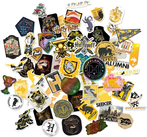 Vista 2 de Conquest Journals Harry Potter - Juego de 50 calcomanías de vinilo Hufflepuff impermeables y resistentes a los rayos ultravioleta, ideales