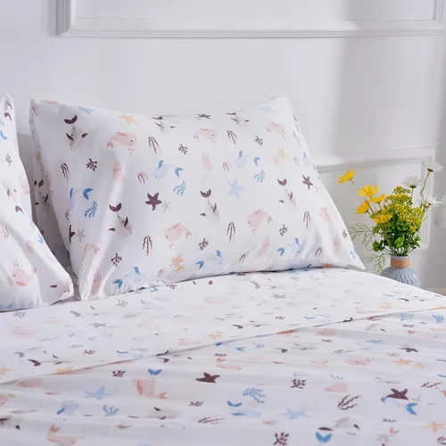 Vista 6 de Juego de sábanas de diseño estampado clásico - Juegos de sábanas con bolsillo profundo ultra suave y transpirable., Microfibra, Celeste (Baby Blue)
