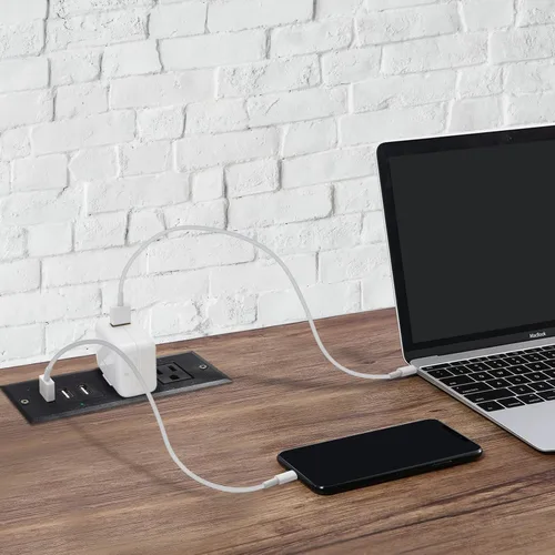 Vista 7 de Regleta de alimentación empotrable de escritorio con enchufe USB de montaje empotrado, 2 tomas de corriente, 3 puertos USB (15 W/3 A), estación