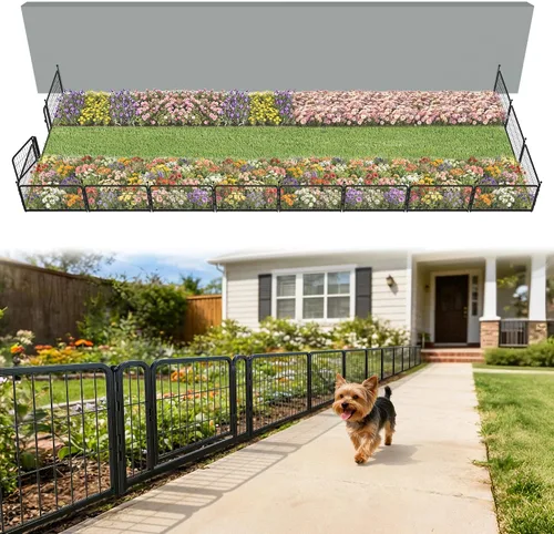 Vista 36 de FXW Valla de jardín al aire libre para el patio, 17 pulgadas de alto x 29.3 pies de largo, barrera de metal resistente para animales, para perros