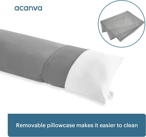 Vista 4 de Acanva Almohada de cuerpo para dormir de lado, extra suave, con funda gris, tamaño 20" x 60", color blanco