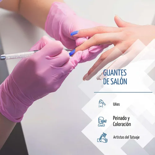 Vista 3 de Hand-E Touch - Guantes desechables de nitrilo rosa, para esteticista, técnico de uñas, tinte y estilista de cabello, guantes de limpieza