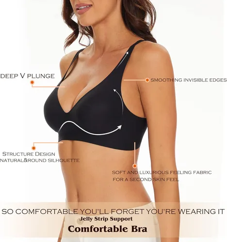 Vista 3 de Brasier sin varillas sin costuras para mujer, brasier invisible en V profundo con relleno extraíble